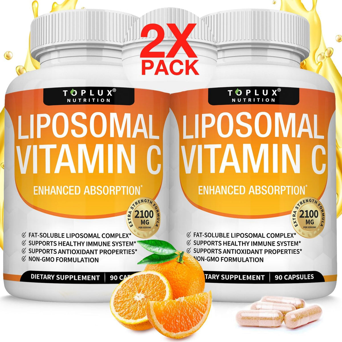 Liposomal Vitamin C 2100mg – High Absorption Fat Soluble Vitamin C with MCT Oil and Sunflower Lecithin, Vegan and Non-GMO - görsel 1