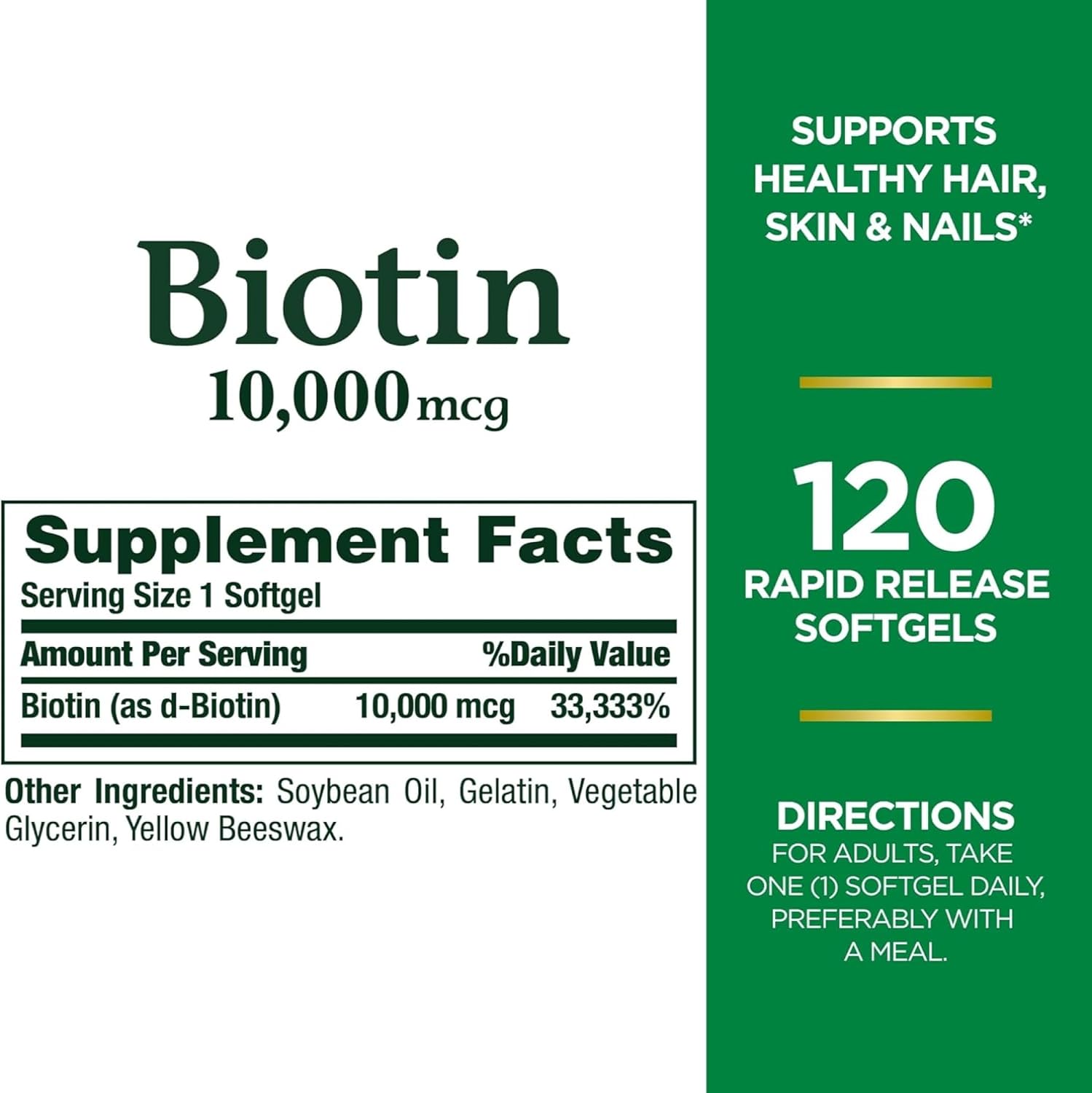 Nature's Bounty Biotin 10,000mcg Rapid Release Softgels, 120 Softgels (Pack of 2) - görsel 4