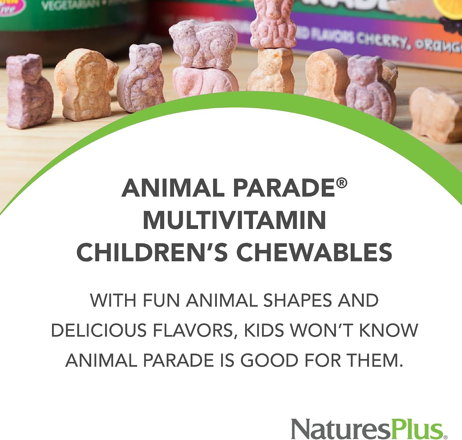 NaturesPlus Animal Parade Children's Chewable Multivitamin – Cherry Flavour – 180 Animal-Shaped Tablets - görsel 3