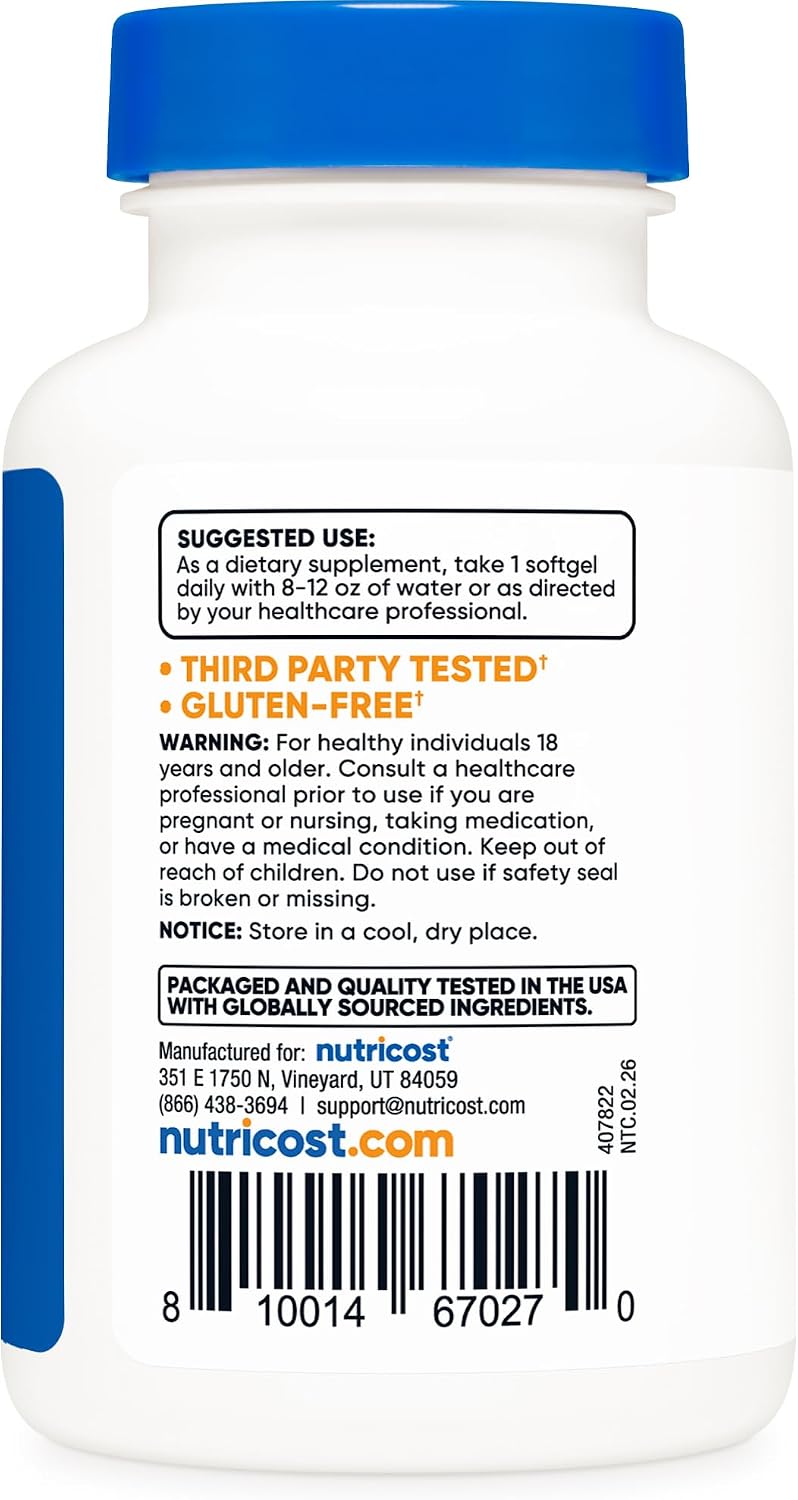 Nutricost Biotin (5,000mcg) 150 Softgels – Vitamin B7 – Gluten-free, Non-GMO - görsel 4