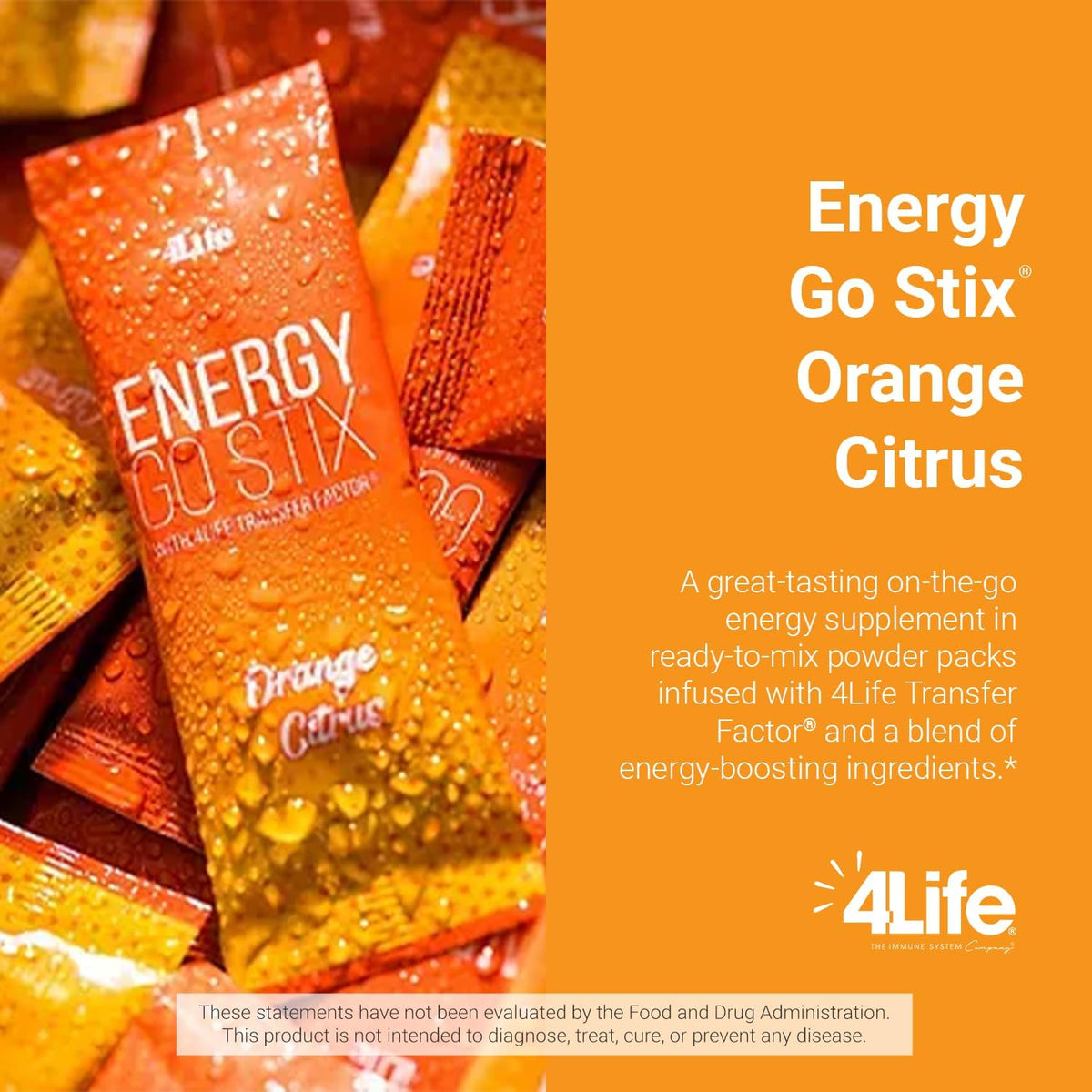 4Life Energy Go Stix Orange Citrus Drink Mix with Amino Acids, 30 Sachets – Image 4