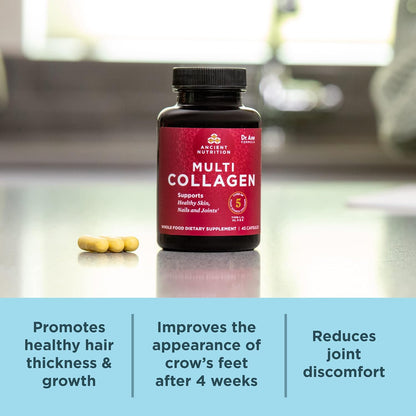 Ancient Nutrition Collagen Capsules, 45 Count, Hydrolysed Multi Collagen, Types I, II, III, V & X, Supports Healthy Skin and Nails, Gut Health and Joint Support