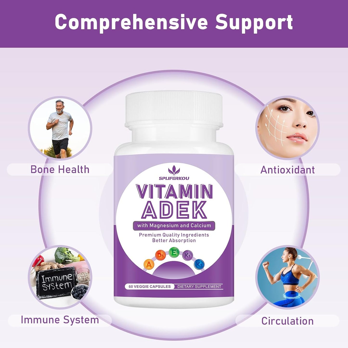 ADEK Vitamins Supplement – Vitamin A, D3, E, K1, K2 with Minerals & Antioxidants, 60 Capsules - görsel 3