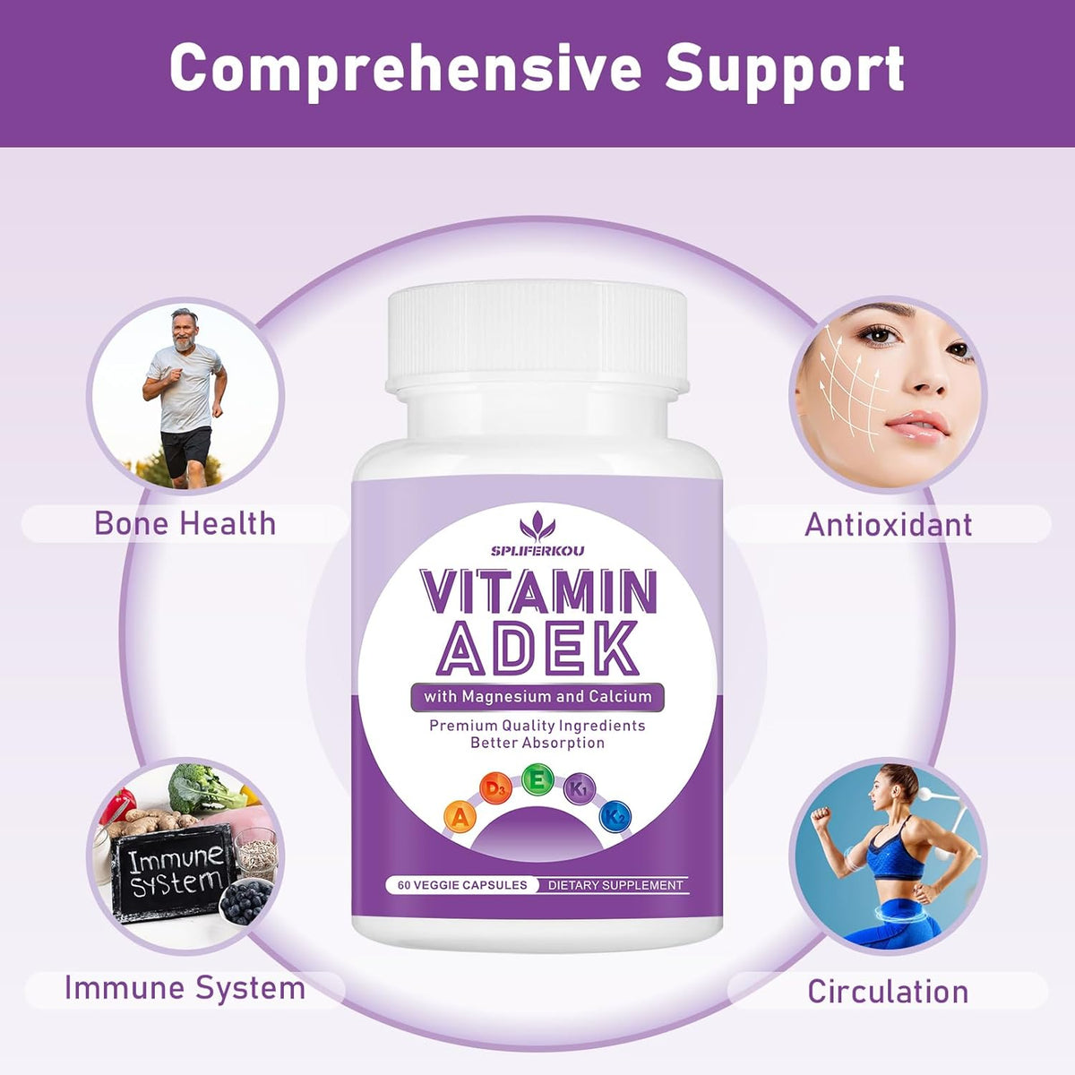 ADEK Vitamins Supplement – Vitamin A, D3, E, K1, K2 with Minerals & Antioxidants, 60 Capsules - görsel 3