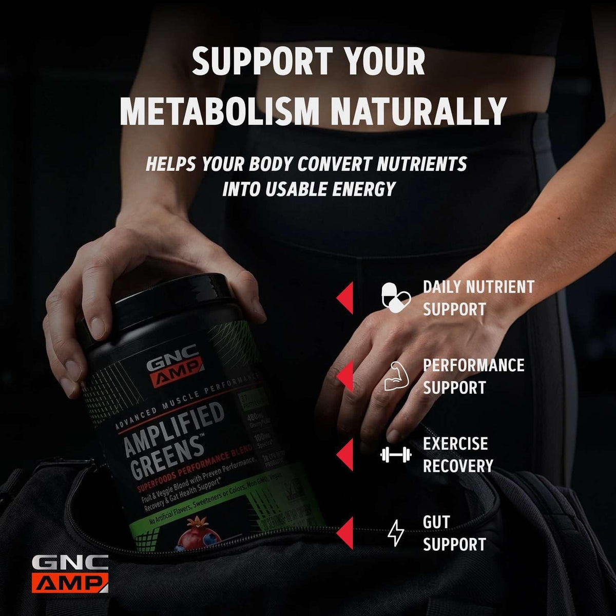 GNC AMP Amplified Greens Superfoods Performance Blend - Vegan Athlete Superfood Drink - Blueberry Pomegranate - 281 g (30 Servings) - görsel 4