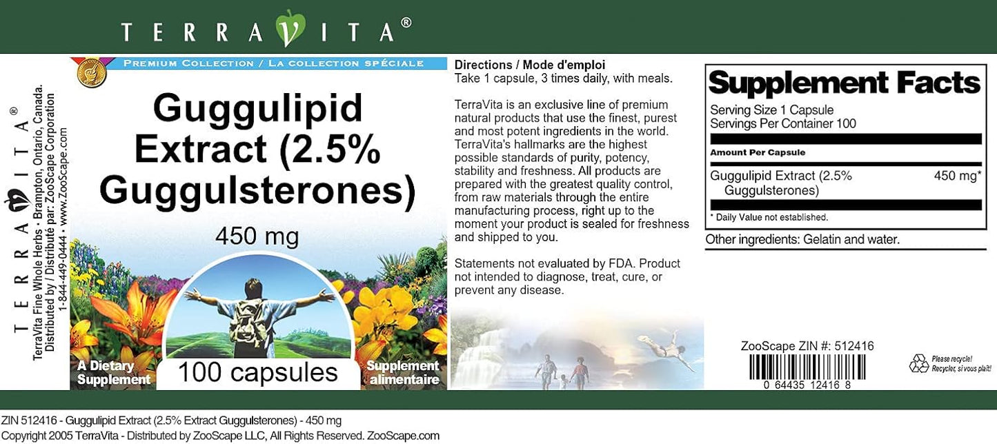 Terravita Guggulipid Extract (2.5% Guggulsterones) - 450 mg, 100 Capsules (3-Pack) - görsel 3