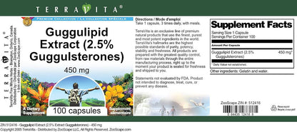 Terravita Guggulipid Extract (2.5% Guggulsterones) - 450 mg, 100 Capsules (3-Pack)