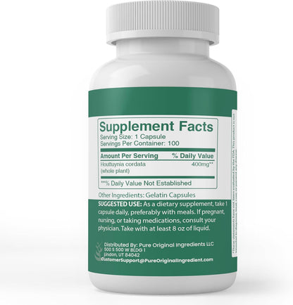 Pure Original Ingredients Houttuynia Cordata, 100 Capsules - Pure Single Ingredient Food Supplement