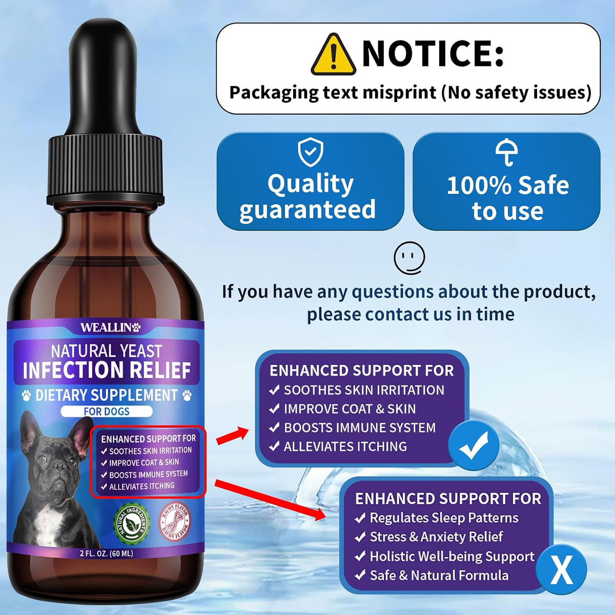 WEALLIN Natural Yeast Infection Treatment for Dogs - Probiotic-Powered Drops with 8-Herbal Blend, Bacon-Flavoured Oral Supplement for Skin, Ears, and Allergy Relief - görsel 9