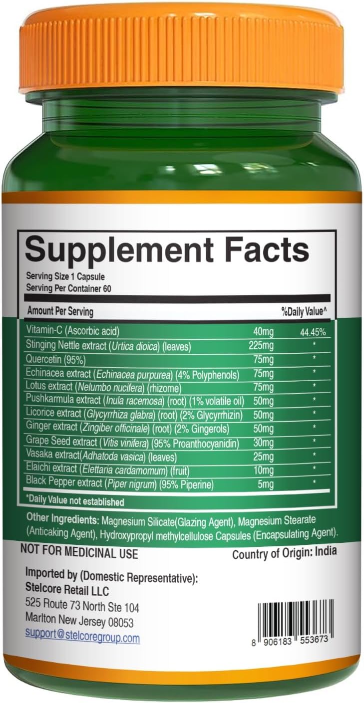 Pure Nutrition Lung Health Supplement | Herbal Lung Support with Quercetin, Vitamin C, Nettle, Vasaka Leaf, Lotus, Licorice & Ginger | 60 Capsules - görsel 8