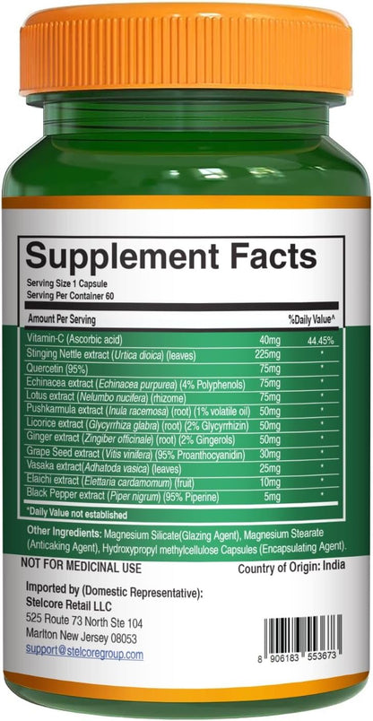 Pure Nutrition Lung Health Supplement | Herbal Lung Support with Quercetin, Vitamin C, Nettle, Vasaka Leaf, Lotus, Licorice & Ginger | 60 Capsules
