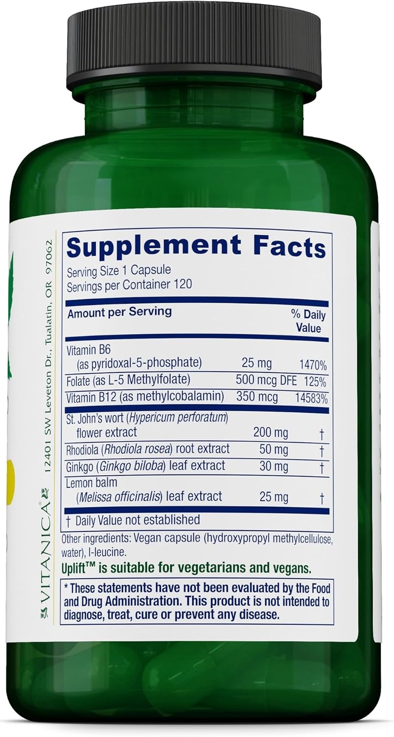 Vitanica Uplift – Mood and Emotional Support Supplement, Vegan, 120 Capsules - görsel 3