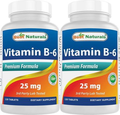 Best Naturals Vitamin B6 25mg, 120 Tablets (Pack of 2)