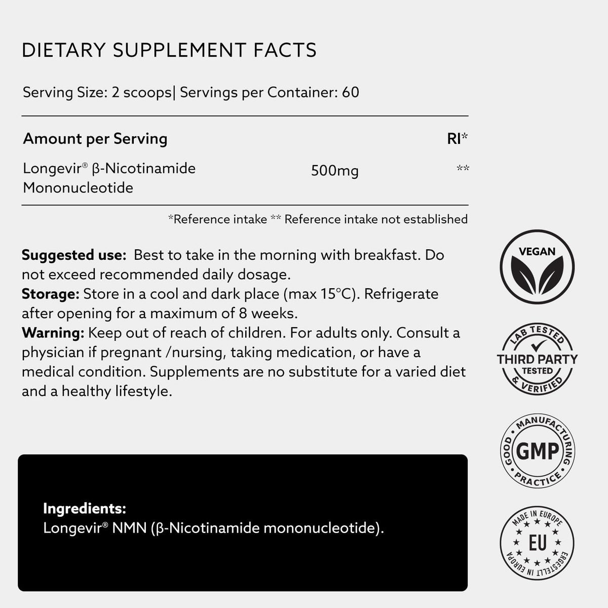 PUROVITALIS NMN Powder – 99% Pure Longevir Nicotinamide Mononucleotide, NAD+ Boost, 30g (2-Month Supply) - görsel 6