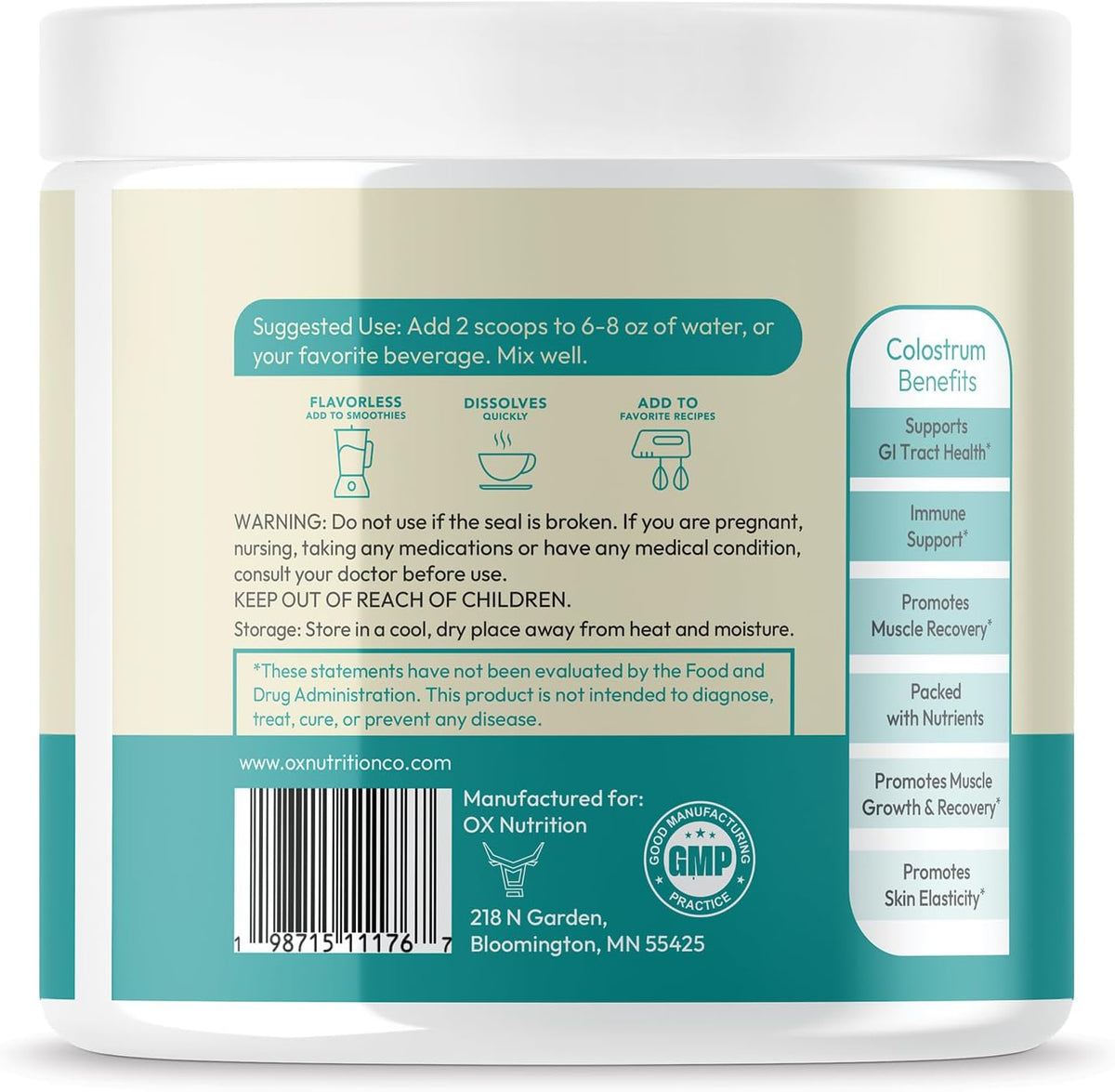 OXNUTRITION Colostrum Powder - Grass-Fed Bovine Colostrum for Gut Health, Immune Support & Muscle Recovery, Unflavoured, 60 Servings - görsel 5