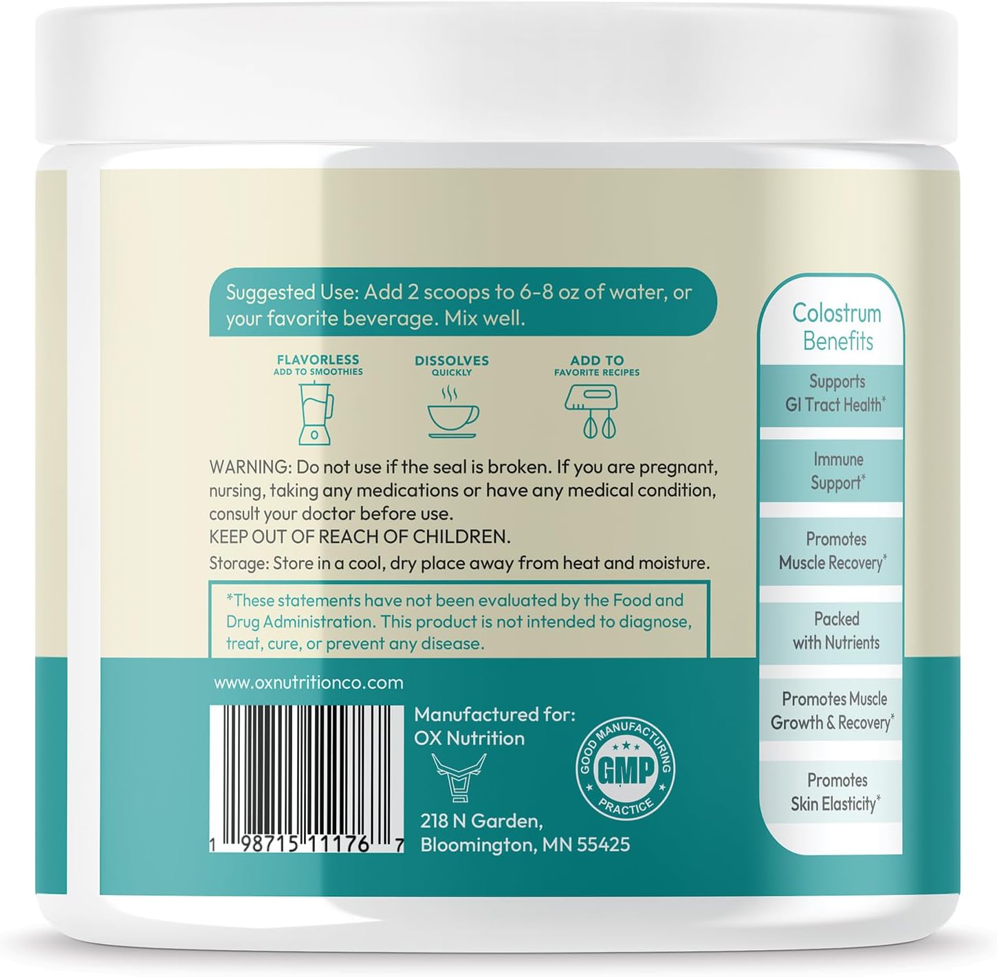 OXNUTRITION Colostrum Powder - Grass-Fed Bovine Colostrum for Gut Health, Immune Support & Muscle Recovery, Unflavoured, 60 Servings - görsel 5