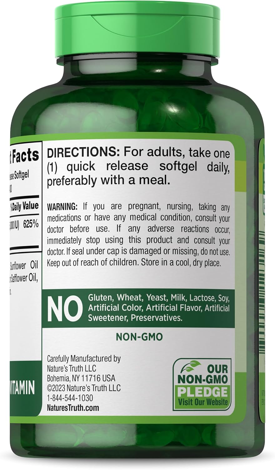 Nature's Truth Vitamin D3 5000 IU Softgels, 400 Count - görsel 7