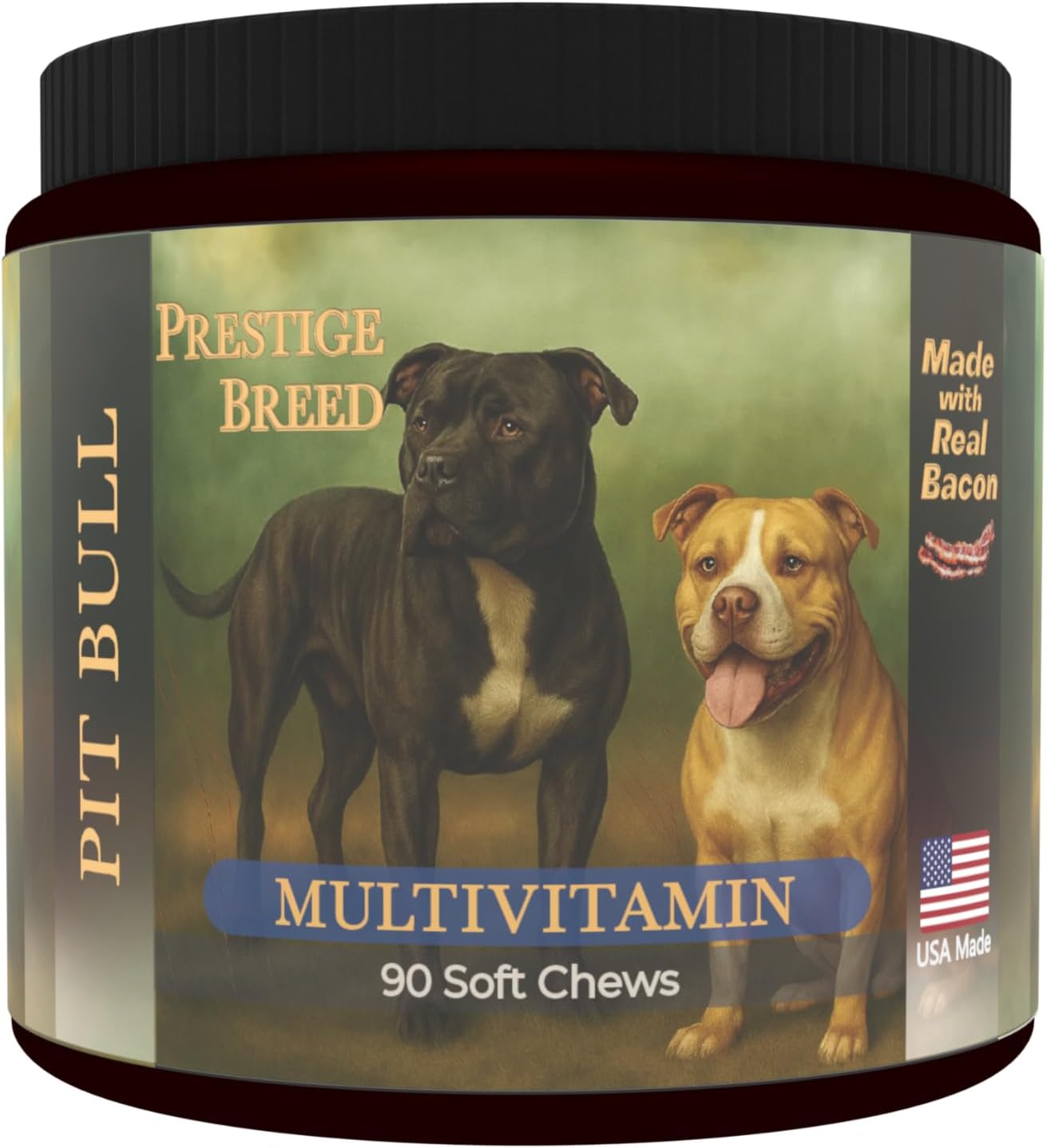 Prestige Breed Multivitamins, Balanced Nutrition for Your Pit Bull, 90 Chews, Made in the USA with Real Bacon - görsel 1