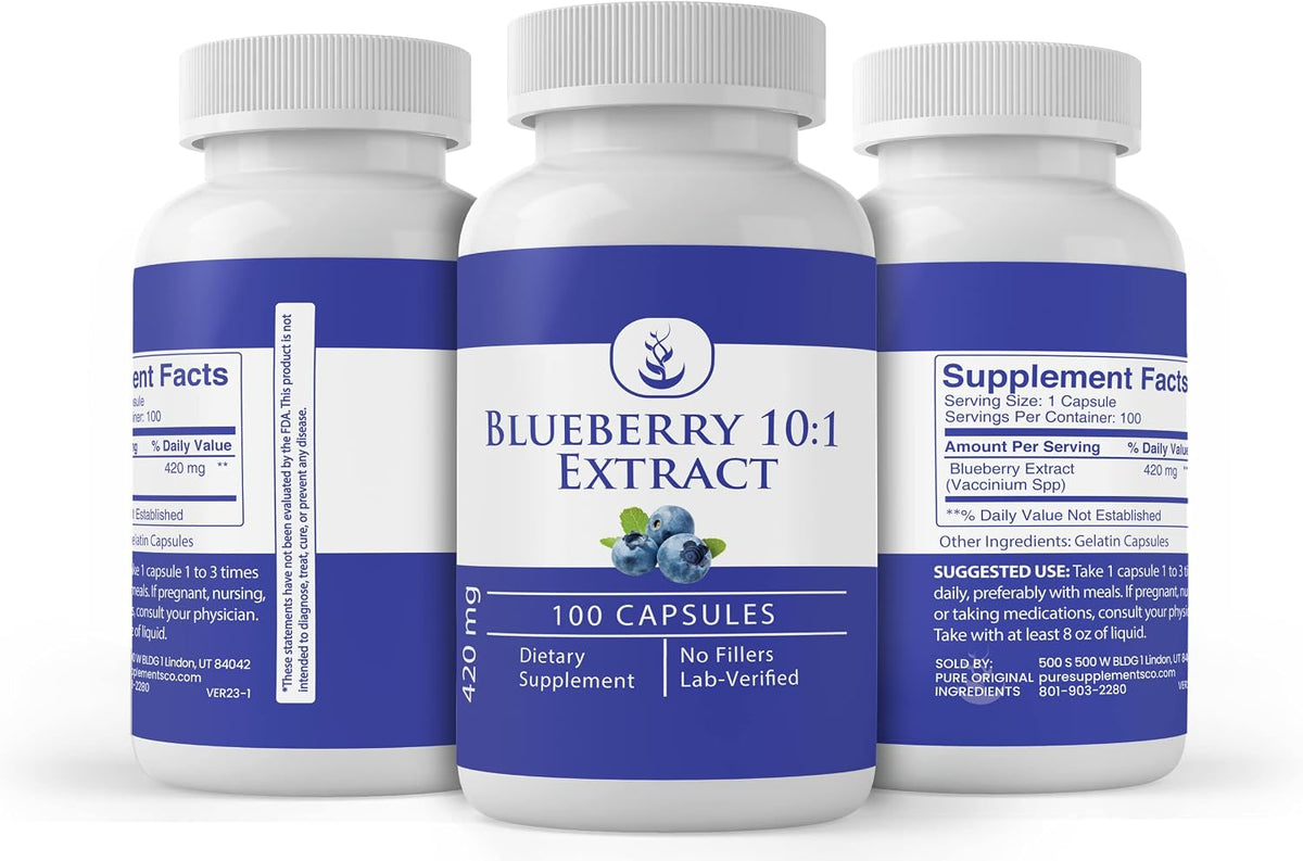 Pure Original Ingredients Blueberry 10:1 Extract, 100 Capsules – No Additives, Lab Verified - görsel 4