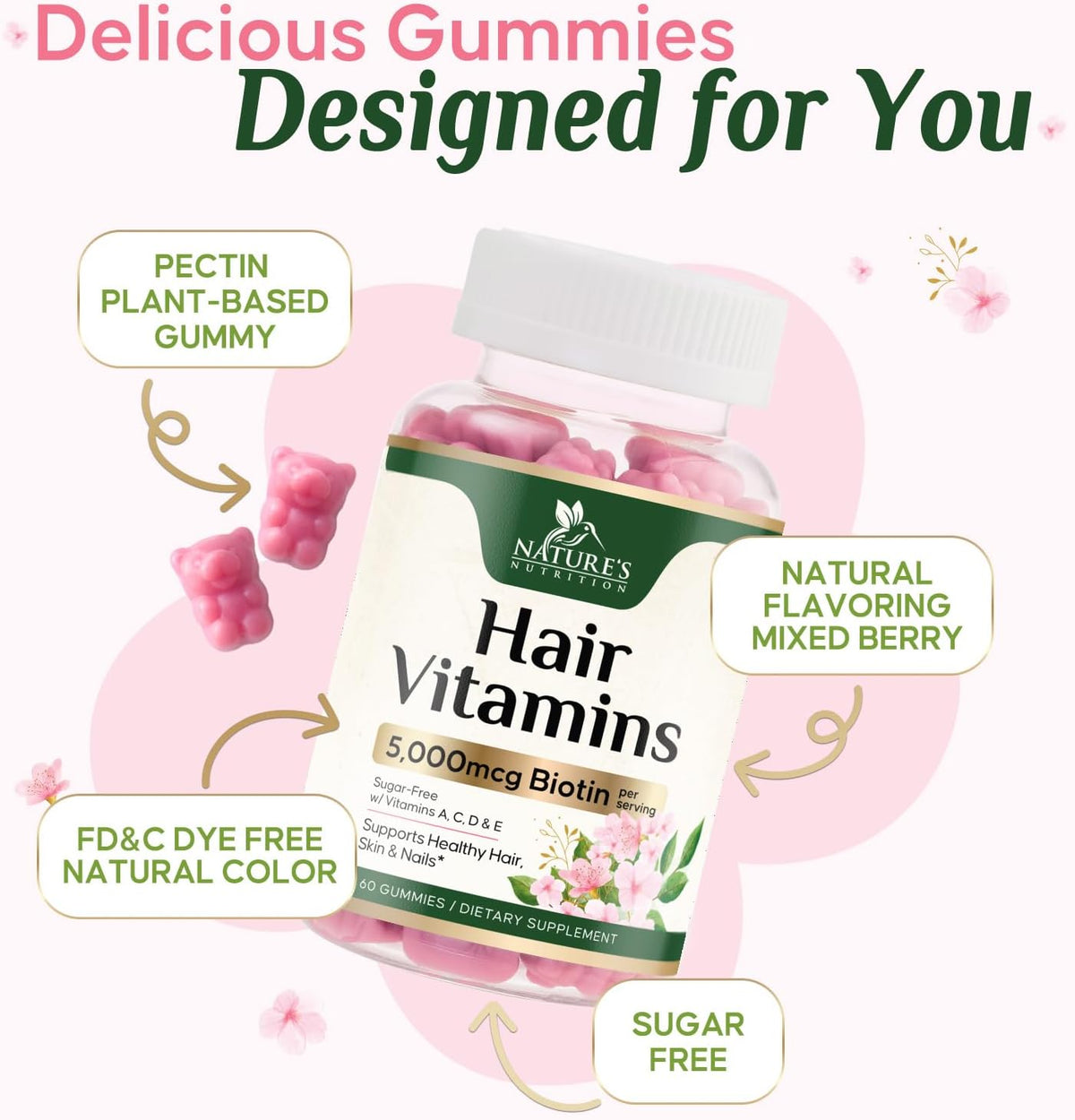 Biotin 5000 mcg Gummies for Hair, Skin & Nails – Extra Strength - görsel 7