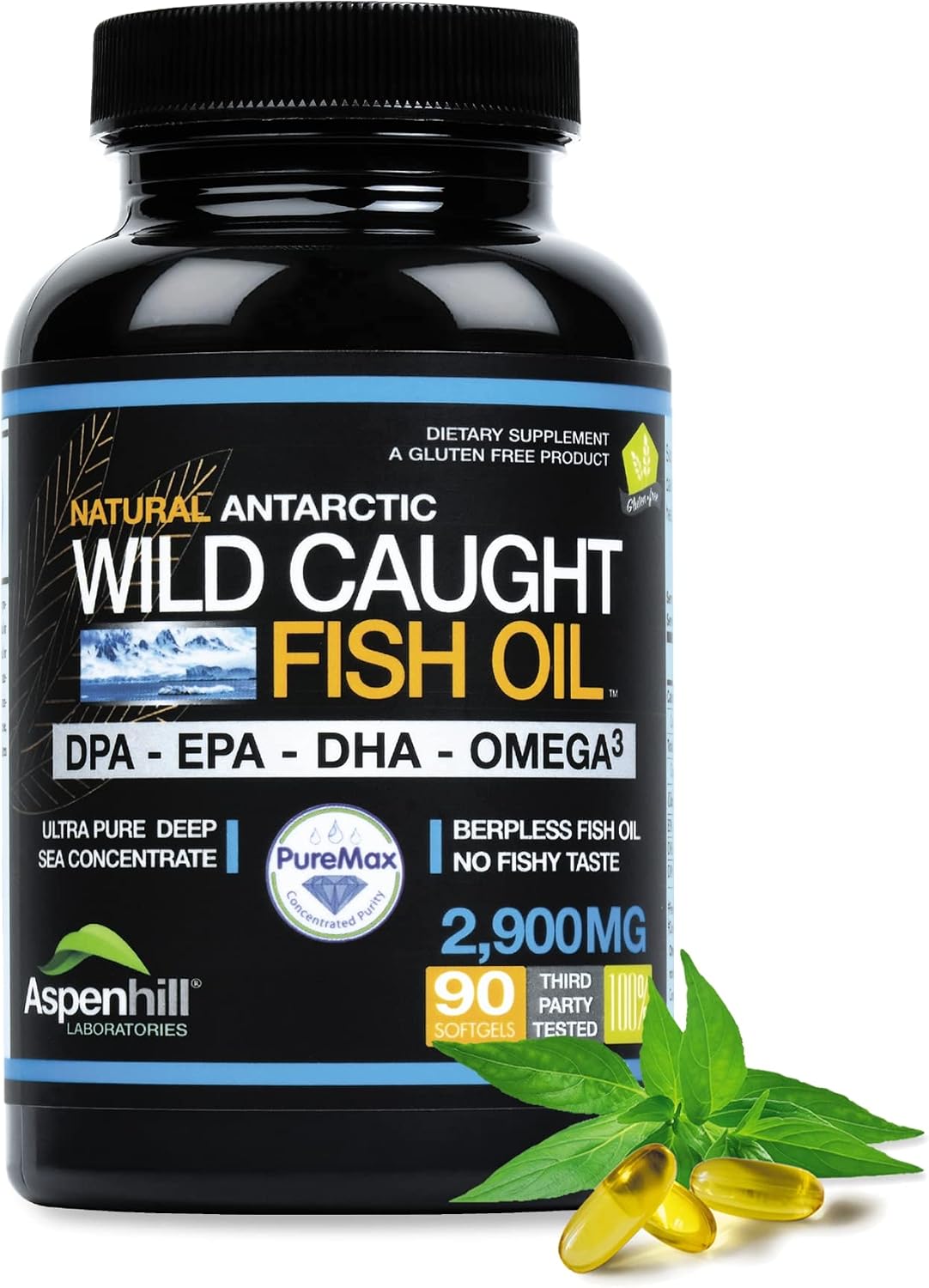 Triple Strength Fish Oil - Ultra Pure Wild Caught Omega-3 with DPA, EPA & DHA - 2900 mg - 90 Softgels - Non-GMO, Burp-Free, Vanilla Flavour - görsel 1
