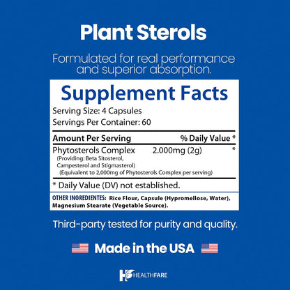 Healthfare Plant Sterols Capsules | 240 Vegan Capsules | Beta Sitosterol & Phytosterol Complex