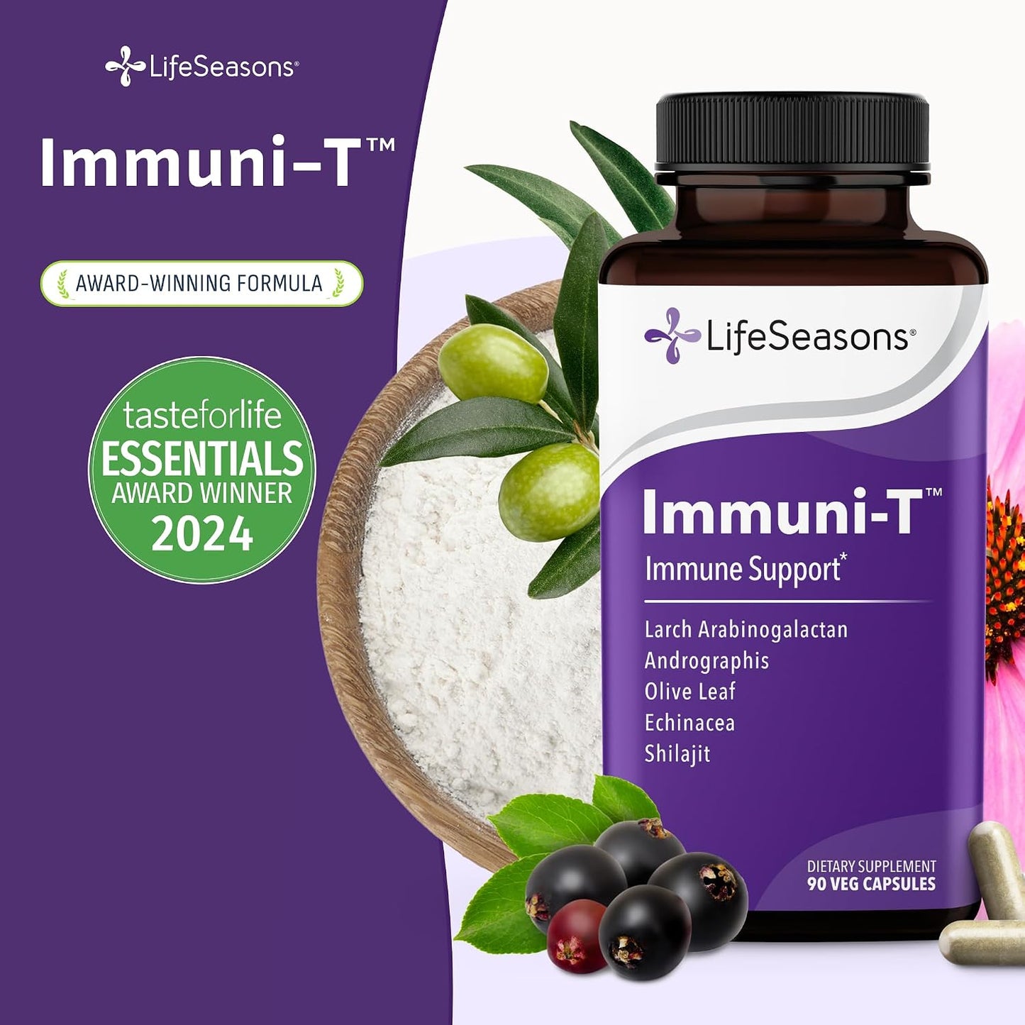LifeSeasons Immuni-T - Immune Support Food Supplement with Elderberry, Echinacea, Andrographis - 90 Capsules - görsel 6