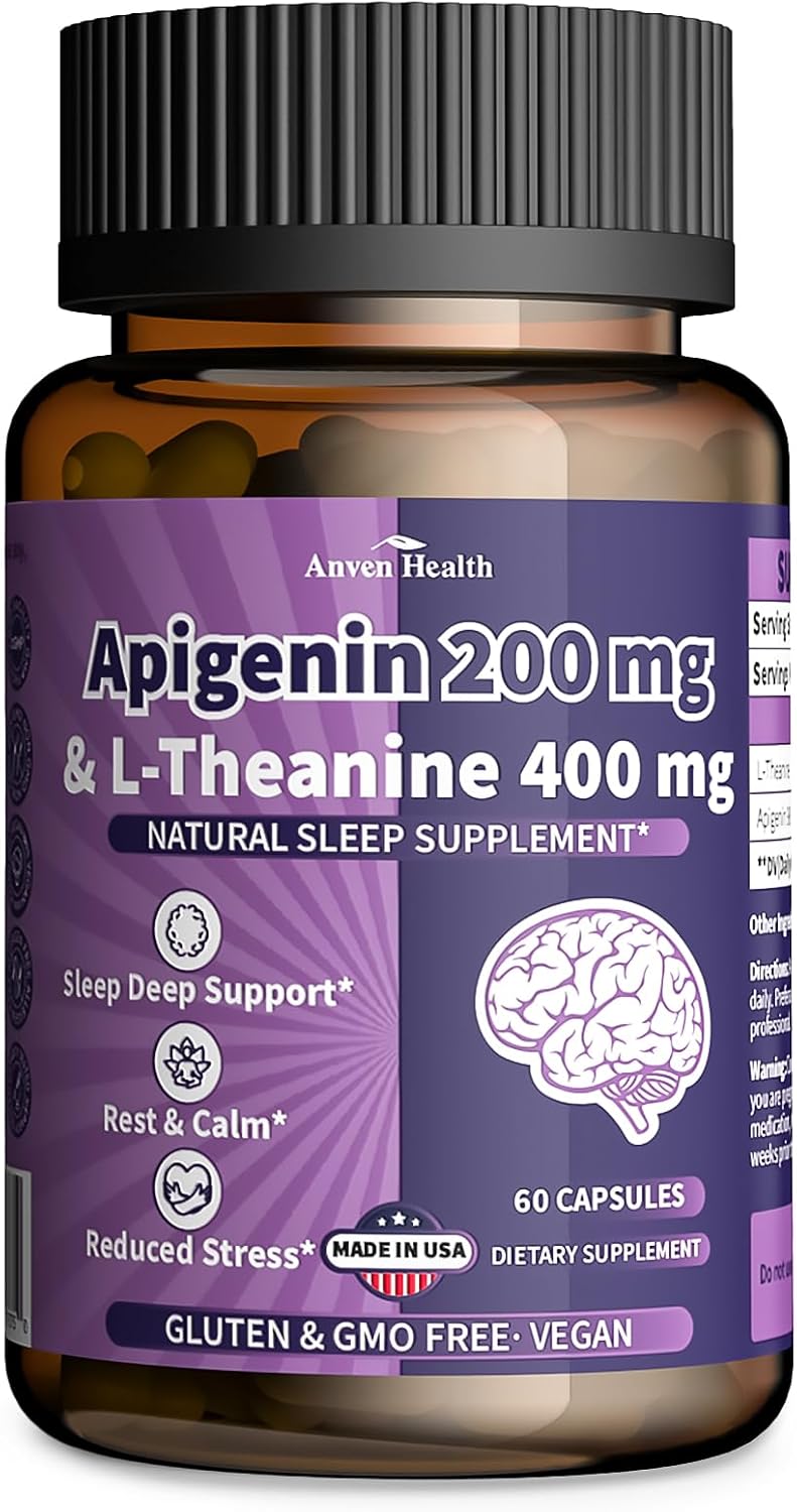 Anven Health L-Theanine 400mg with Apigenin 200mg – Natural Relaxation & Sleep Support – 180 Veggie Capsules - görsel 10