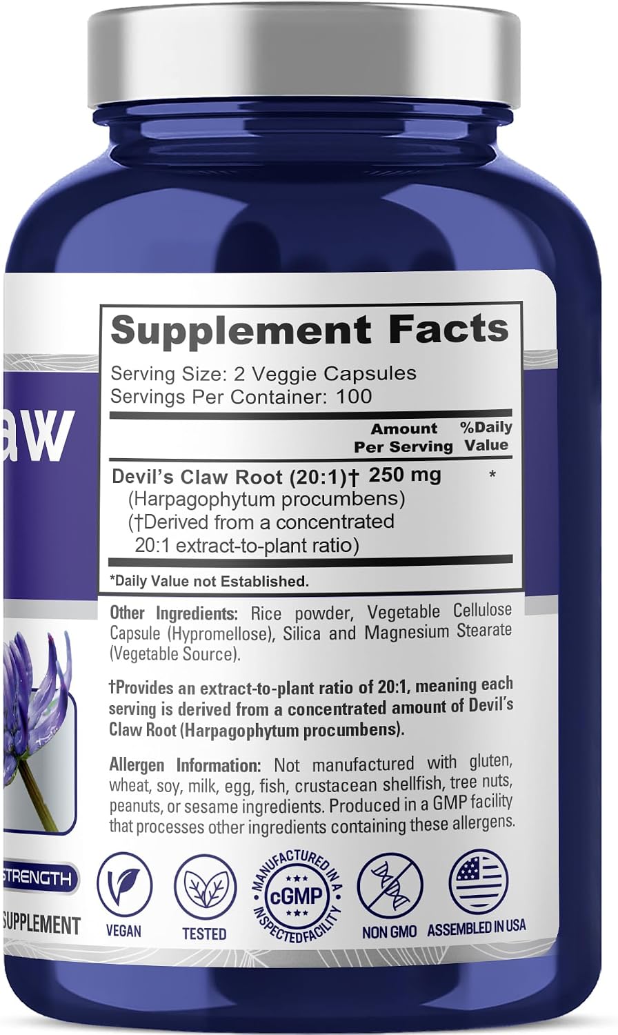 NusaPure Devil's Claw, 250 mg, 200 Veg Capsules (Non-GMO, Vegan) - görsel 2