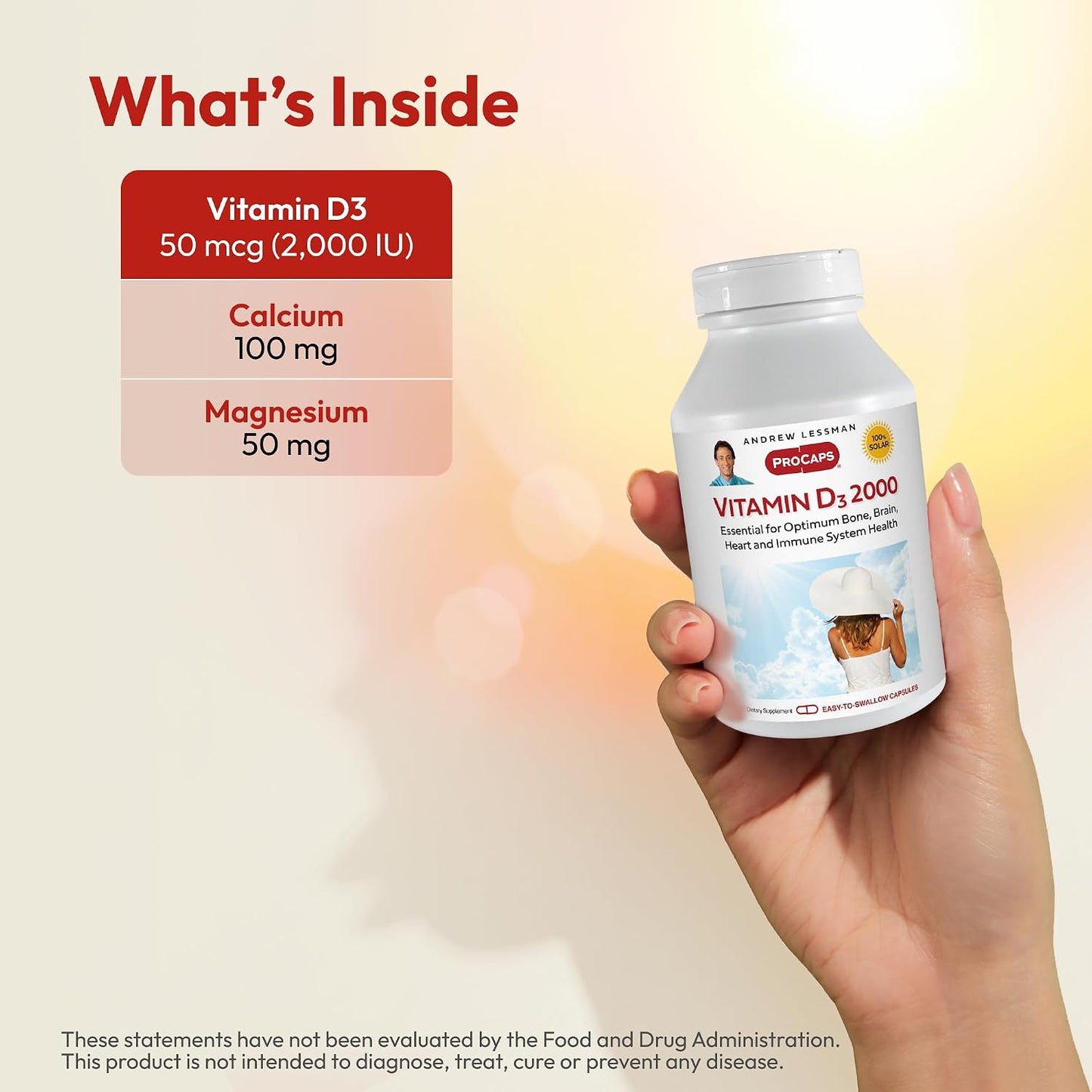 ANDREW LESSMAN Vitamin D3 2000 IU 60 Capsules - High Potency Supplement for Bone, Immune and Muscle Health - görsel 3