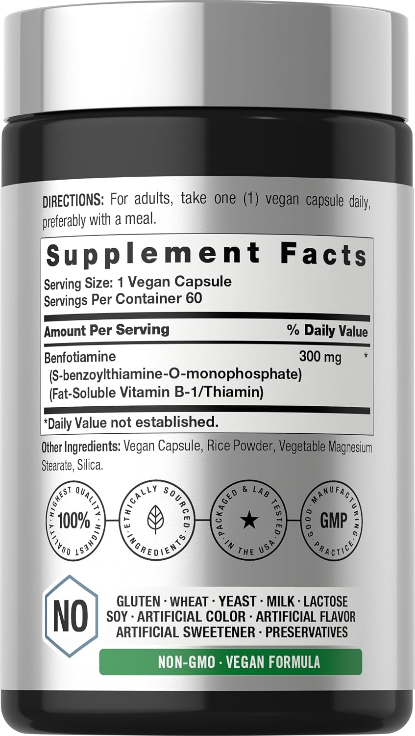 Horbaach Benfotiamine 300mg - 60 Capsules | Vitamin B1 (Thiamine) Food Supplement - görsel 2