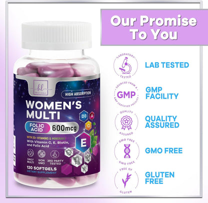 Hello Lovely! Women's Multivitamin - Complete Daily Food Supplement with Biotin, Calcium, Folic Acid, Iron, Zinc, Vitamins A, C, D, E & B - 120 Softgels