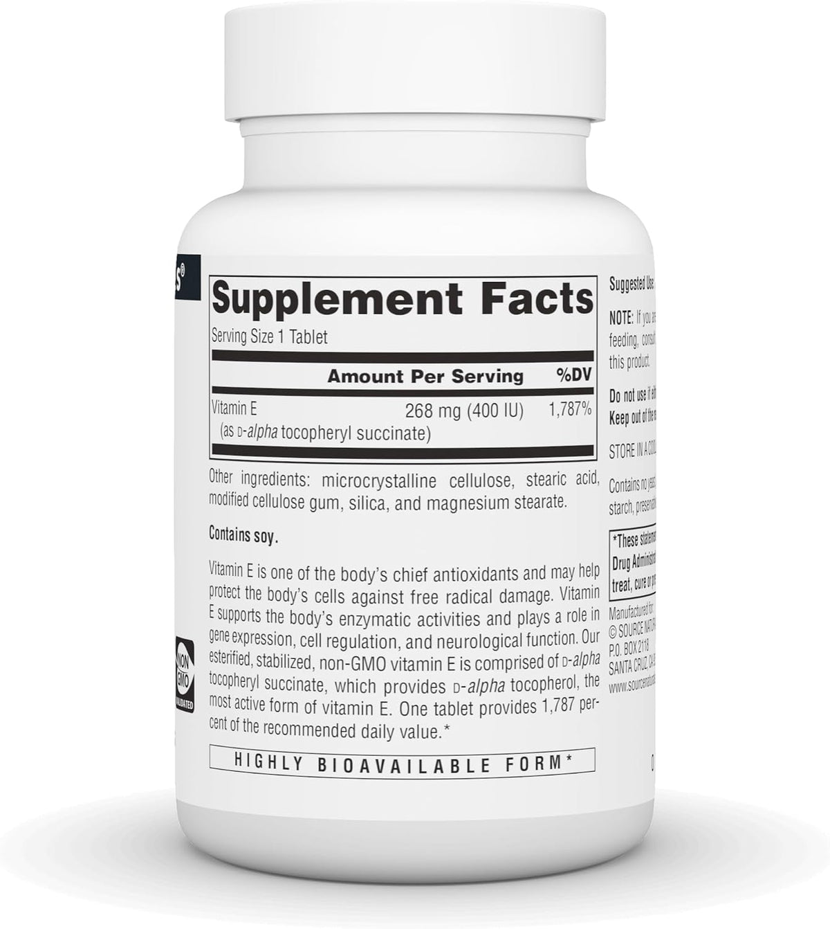 Source Naturals Non-GMO Vitamin E, 400 IU (268 mg) Antioxidant Support – 60 Tablets - görsel 3