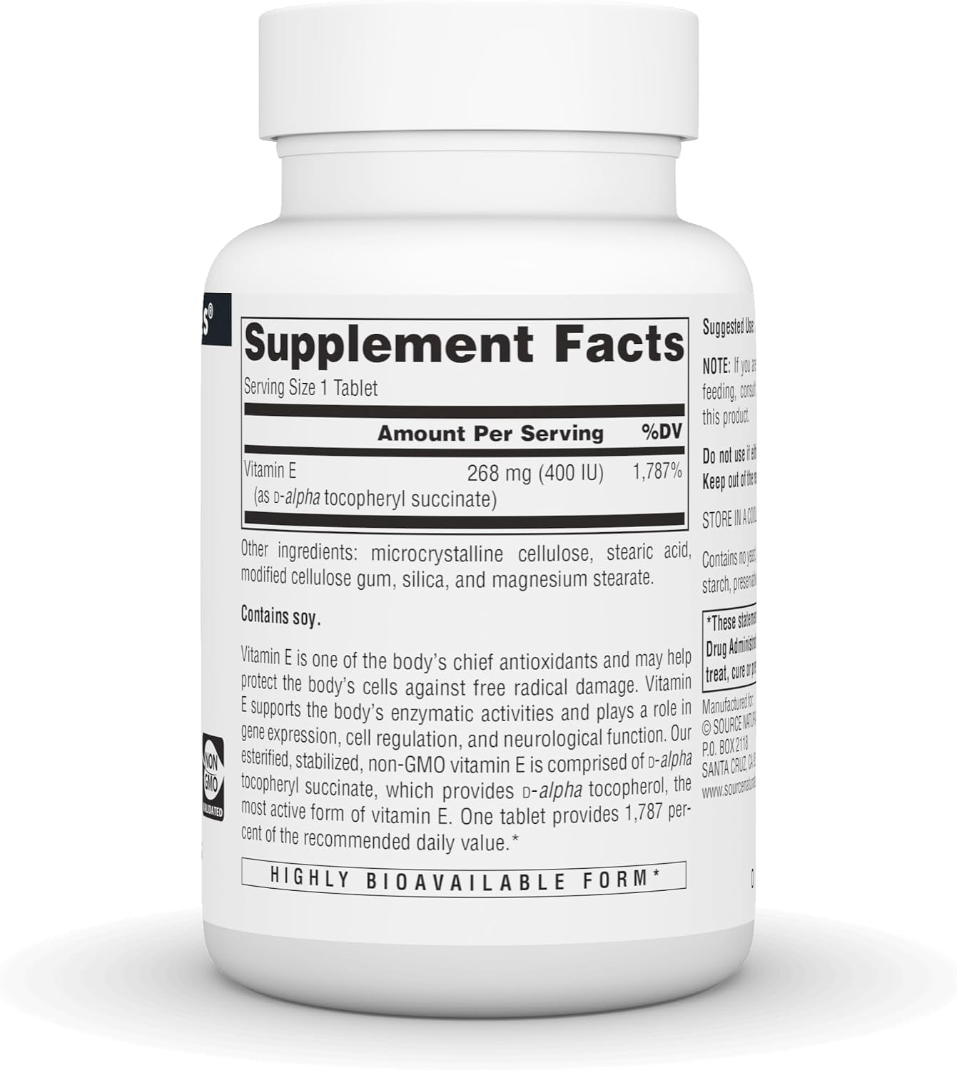 Source Naturals Non-GMO Vitamin E, 400 IU (268 mg) Antioxidant Support – 60 Tablets - görsel 3