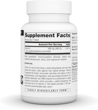 Source Naturals Non-GMO Vitamin E, 400 IU (268 mg) Antioxidant Support – 60 Tablets