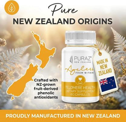 PURAZ Telomere Supplements with Potent Astragalus Root Extract & Collagen - Advanced Formula for Telomere Support, Anti-Ageing, Longevity, DNA Repair & Antioxidant Defence - 60 Capsules