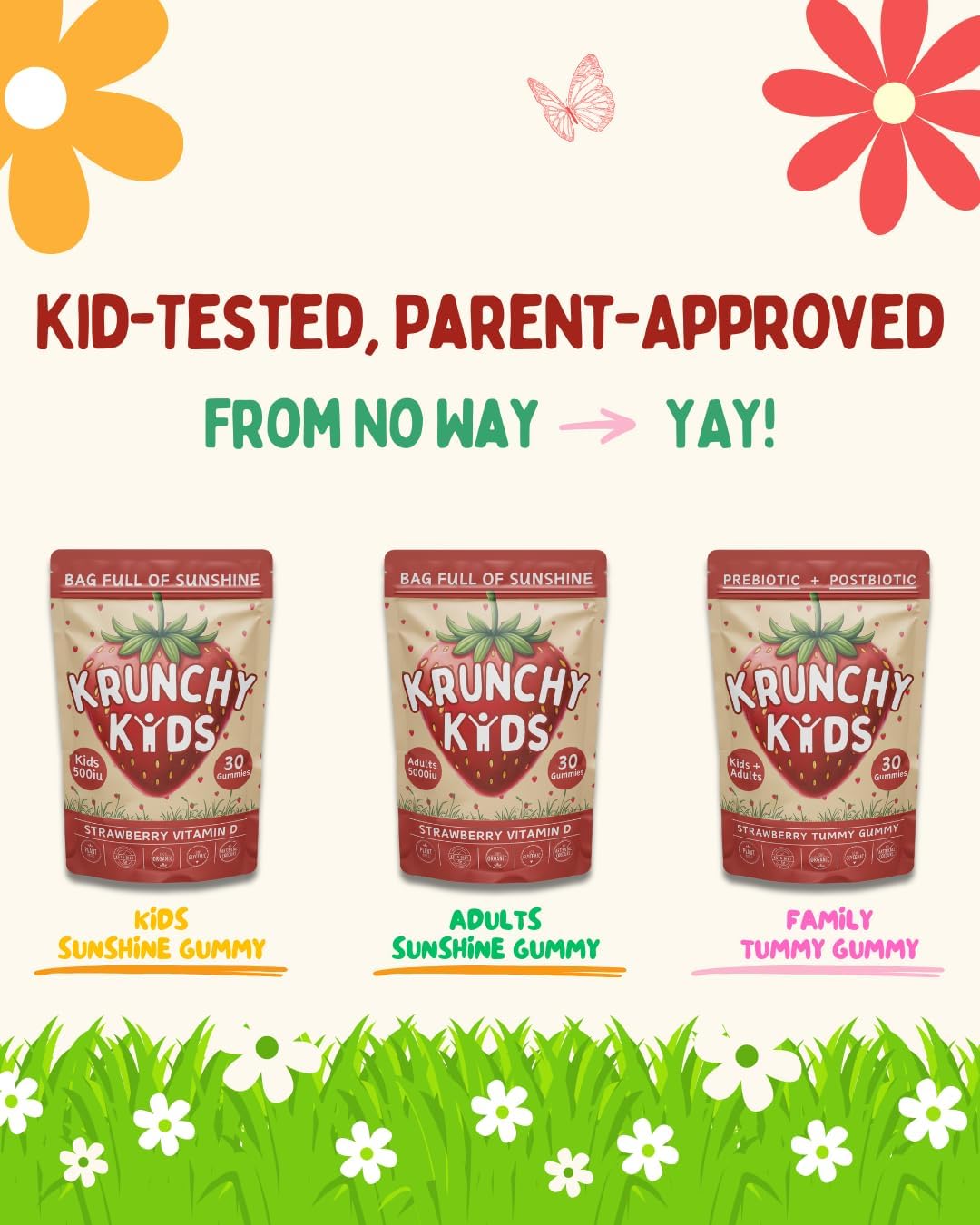 Krunchy Kids Vitamin D3 Gummies for Children 2+ – Clean Ingredients Strawberry Gummies, Vegan & Non-GMO, Low Glycaemic Vitamin D Supplement for Immune & Bone Support, 30 Count - görsel 8