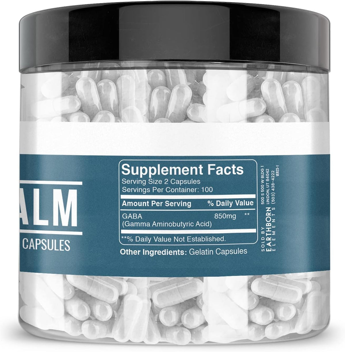 Earthborn Elements GABA (Gamma Aminobutyric Acid) 200 Capsules, Pure & Undiluted, No Additives - görsel 4