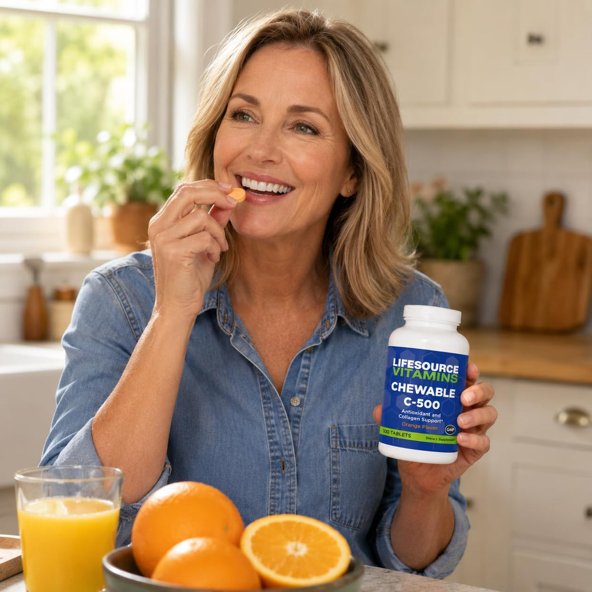 LifeSource Vitamins Vitamin C 500 mg - 100 Chewable Tablets - Orange Flavour - Sweetened with Stevia - görsel 3