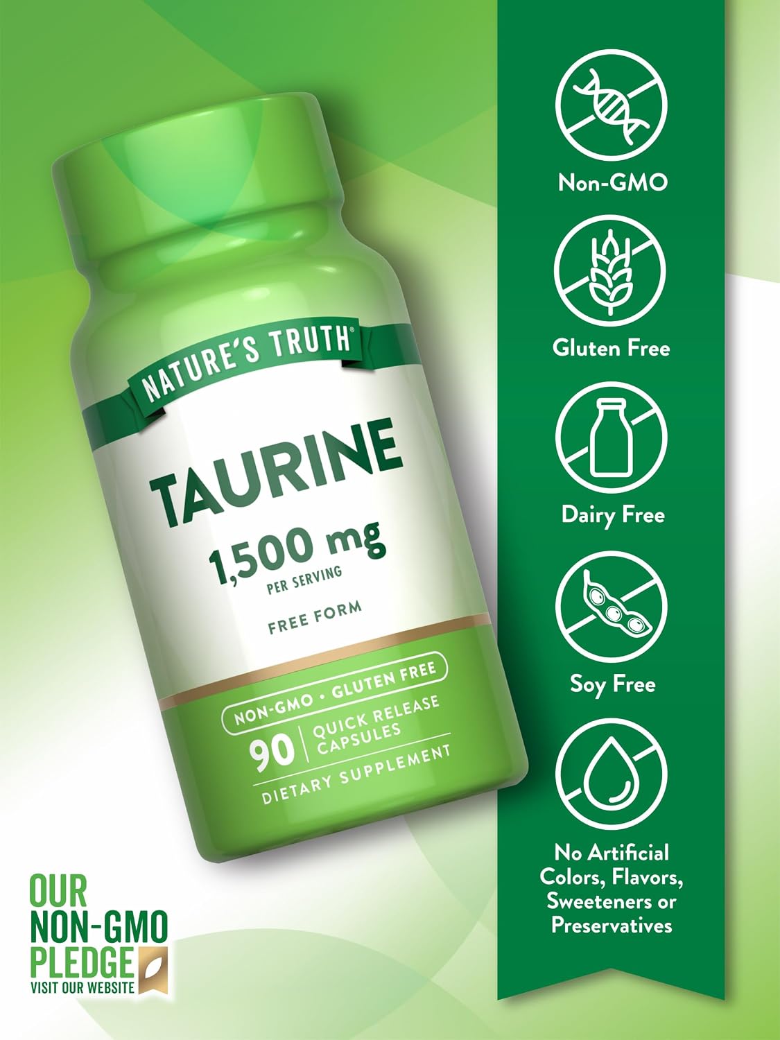 Nature's Truth Taurine Supplement, 1500 mg, 90 Quick Release Capsules, Non-GMO & Gluten-free - görsel 3