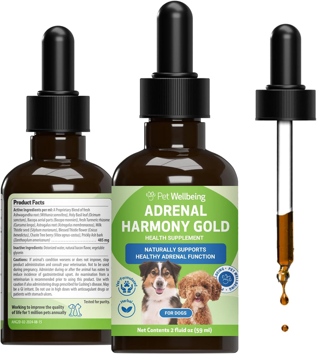 Pet Wellbeing Adrenal Harmony Gold for Dogs - Supports Adrenal Function & Normal Cortisol Levels with Ashwagandha & Bacopa - Vet-Formulated & Quality Assured - 60 ml Liquid Formula - görsel 1