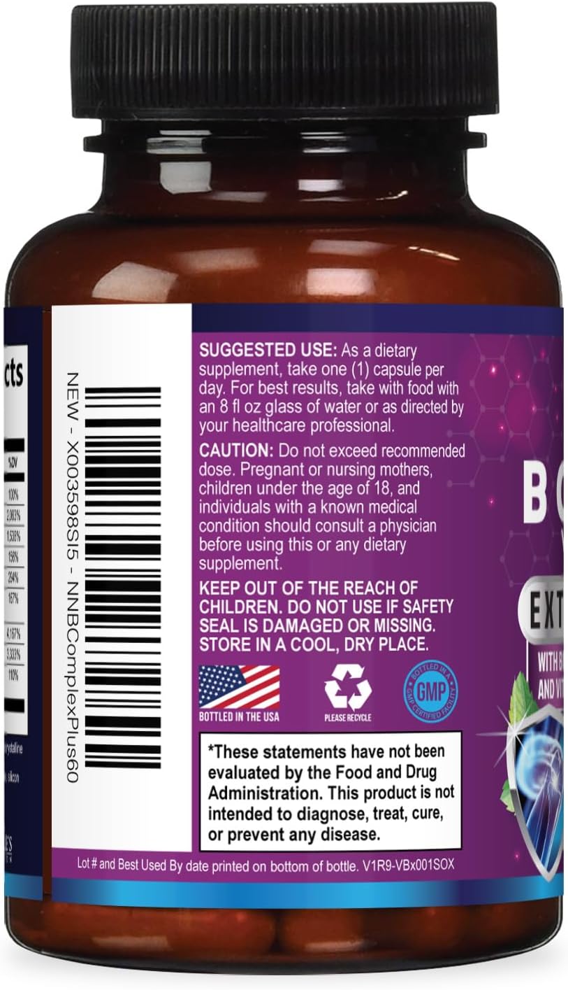 B Complex Vitamins Capsules - Super Complete B-100 Complex with Vitamin B12, B6, C, Biotin, Folate & Folic Acid for Immune & Energy Support - Supplement for Heart, Brain, & Nerve Support - 60 Capsules - görsel 8