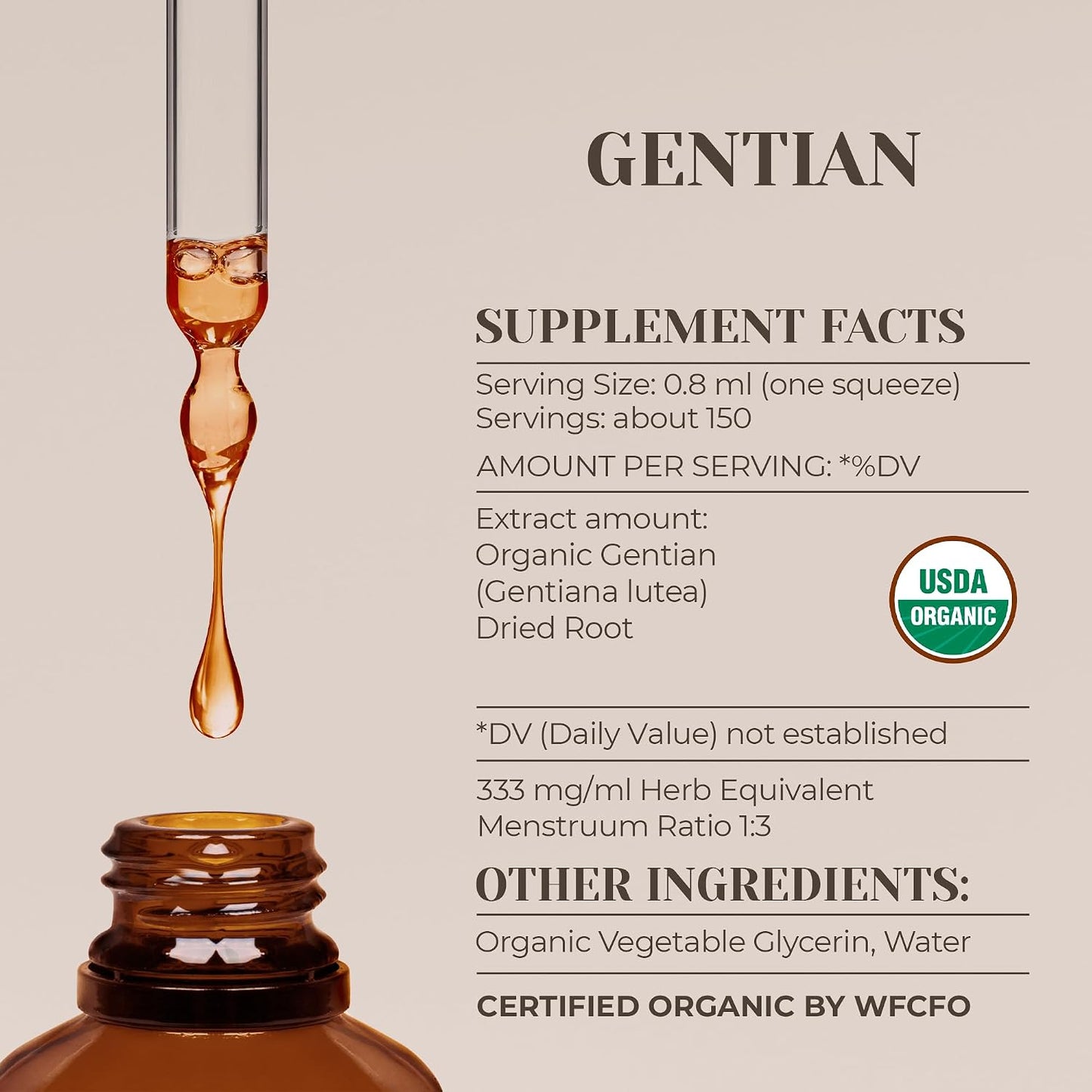 Gentian USDA Organic Alcohol-Free Extract | Dietary Supplement, High-Potency Tincture | Natural Certified Organic Gentian (Gentiana Lutea) Dried Root (4 oz / 118 ml) - görsel 3