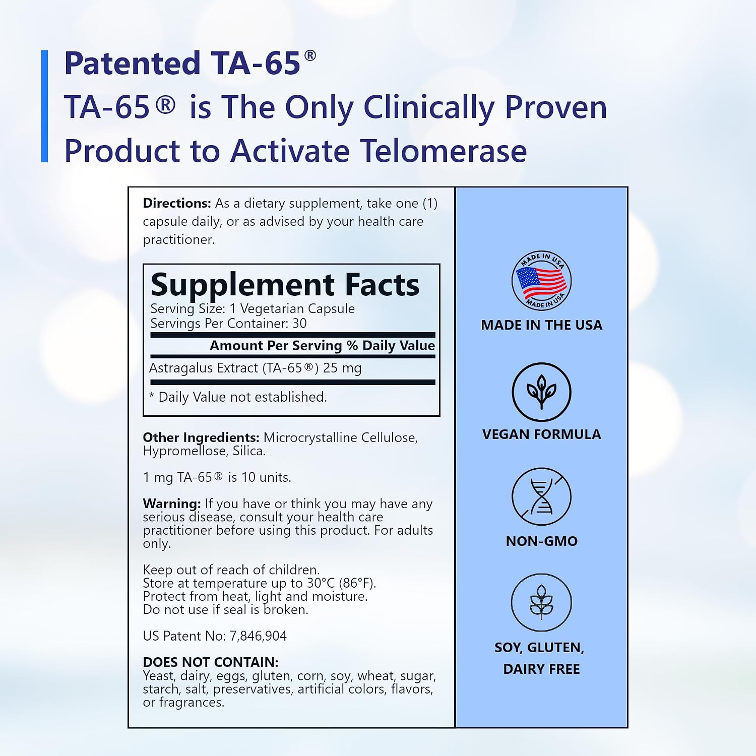 T.A. Sciences TA-65 Telomere Activation Supplement, 2.5 Times Potency, 30 Capsules - görsel 3