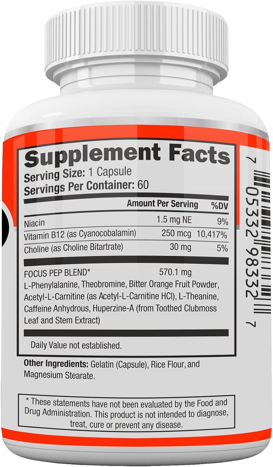 Focus Pep 2 Pack - Over the Counter Stimulants to Speed Up Naturally: Study Aid and Best Energy Supplements for Nootropic Brain Boosting, 120 Capsules - görsel 7