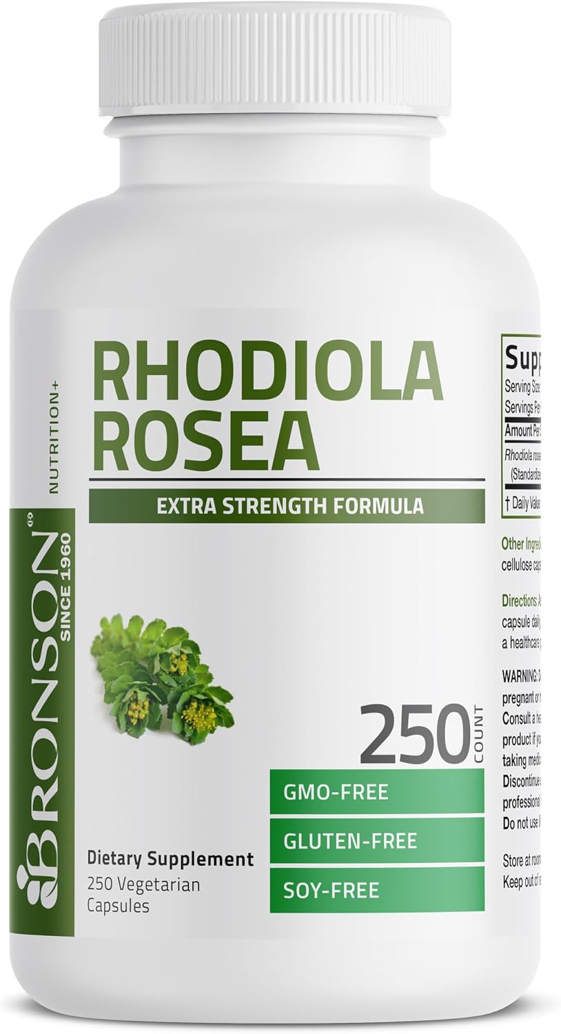 Bronson Rhodiola Rosea Vegetarian Capsules - Adaptogenic Herb for Stress and Mood Support, Non-GMO, 250 Capsules - görsel 1