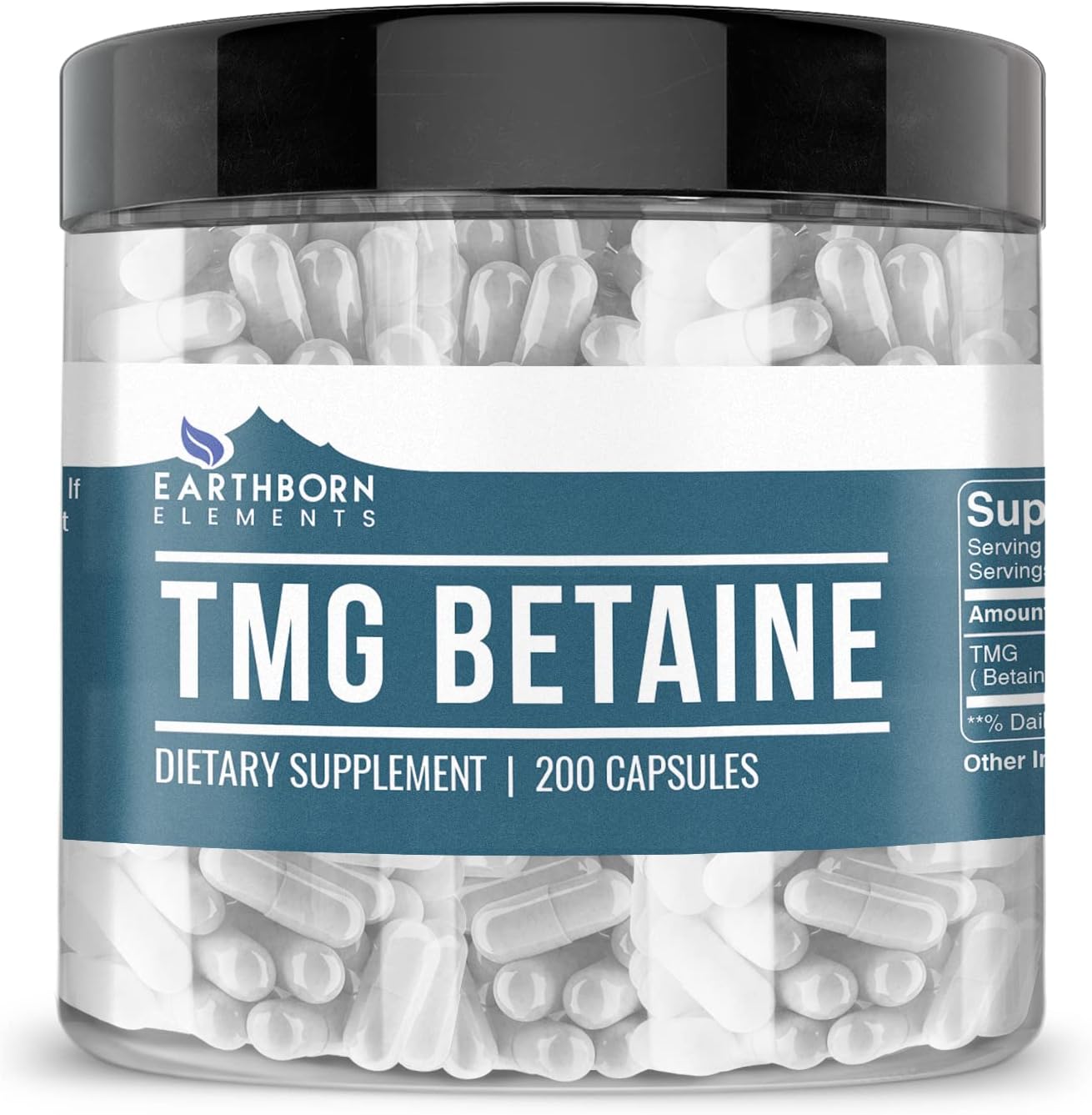 Earthborn Elements TMG Betaine Anhydrous Trimethylglycine 200 Capsules, Pure & Undiluted, No Additives - görsel 1