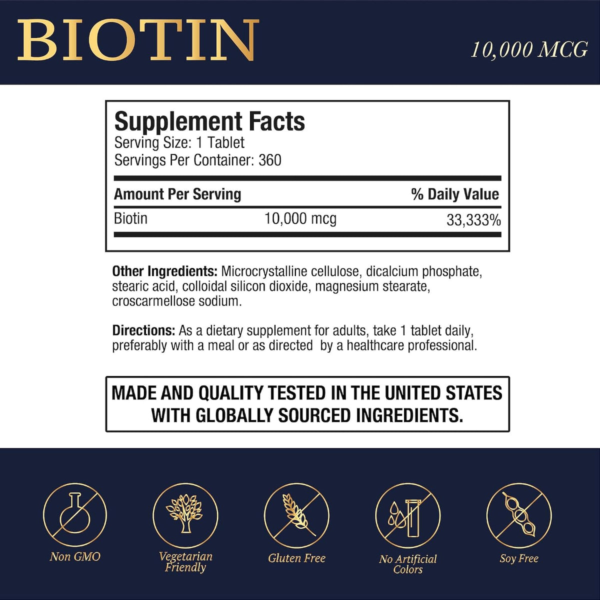 Puregen Labs Biotin 10,000 mcg – High Potency Beauty Support – 360 Vegetarian Tablets - görsel 2