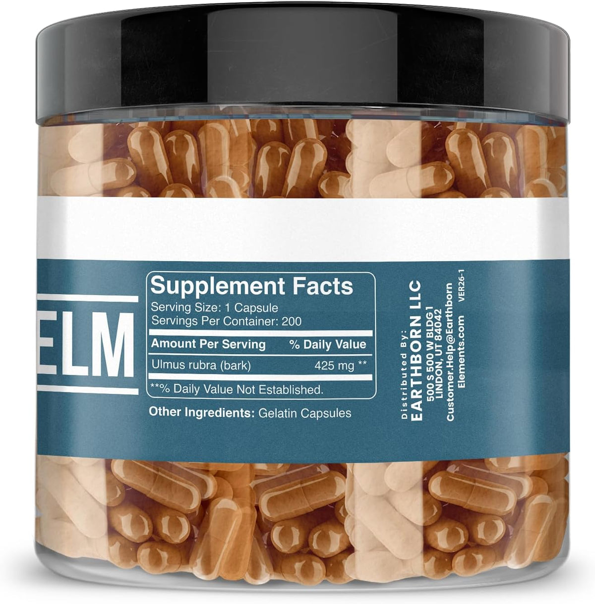 Earthborn Elements Slippery Elm 200 Capsules, Pure & Undiluted, No Additives - görsel 2