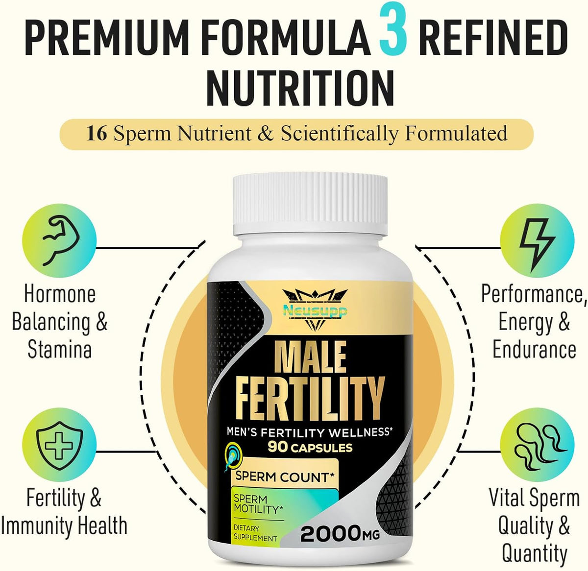 Male Fertility Supplement - Optimal Sperm Count, Motility & Vitality - 90 Capsules - görsel 3